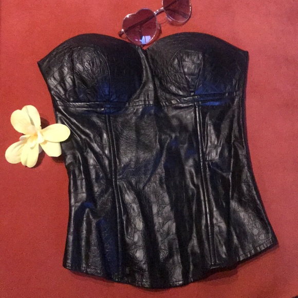 UK2LA Tops - Black Faux Leather Corset Top